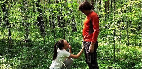  Brunette Suck Big Cock Stranger and Hard Pussy Fuck in the Forest